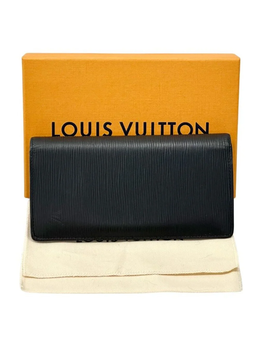 Louis Vuitton Wallet Epi Portefeuille Brazza Noir Black Bifold Simple